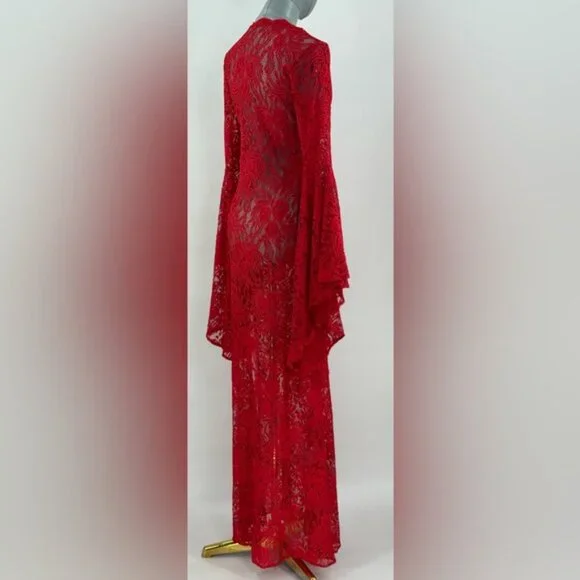 🆕 ALEXANDRA MIRO 🧿 NWOT Kara Long Boylen Sleeve Kaftan, Red Lace - Sz XS - Picture 6 of 14